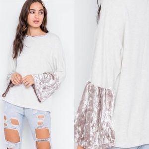 Hummingbird Oversized Ivory/Rose Velvet Bell Sleeves Top